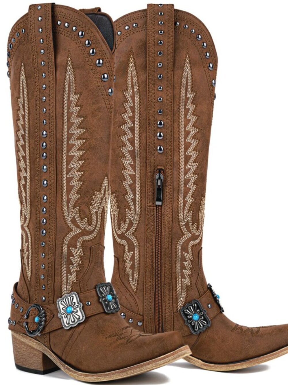 Cowboy Boots for Women Knee High Western Cowgirl Boots with Embroidery Belt